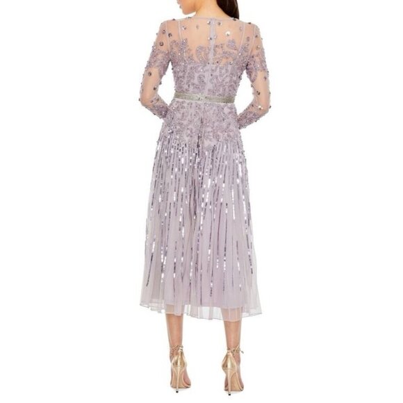 Mac Duggal Size 20 Purple 93633 Long Sleeve Sequin Beaded Midi Cocktail Dress - Picture 2 of 14